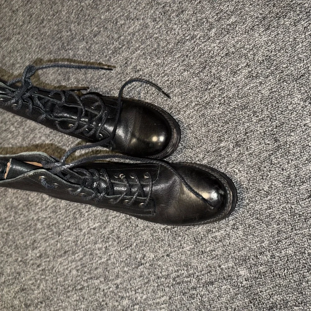 FRYE Veronica Flex Combat In Black Leather - Picture 2 of 7